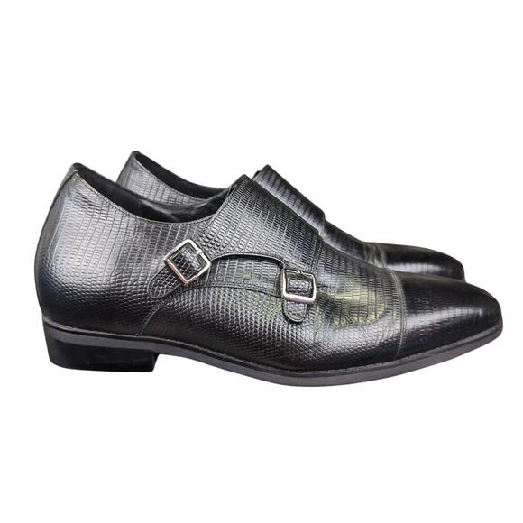 Calto‎ Height Increasing Dual Monk Strap Dress Shoes Black K3114 Men's 9 Taller - Picture 1 of 8